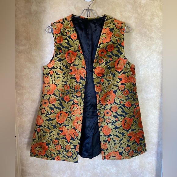 Trend Creations Jackets & Blazers - Trend Creations Handmade Floral Sleeveless Jacket Vest 70s Orange Green